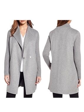 Kenneth Cole Light Gray Coat w Rib Knit Sleeves